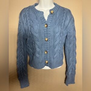 Abercrombie & Fitch Cable Short Cardigan Sweater Blue
